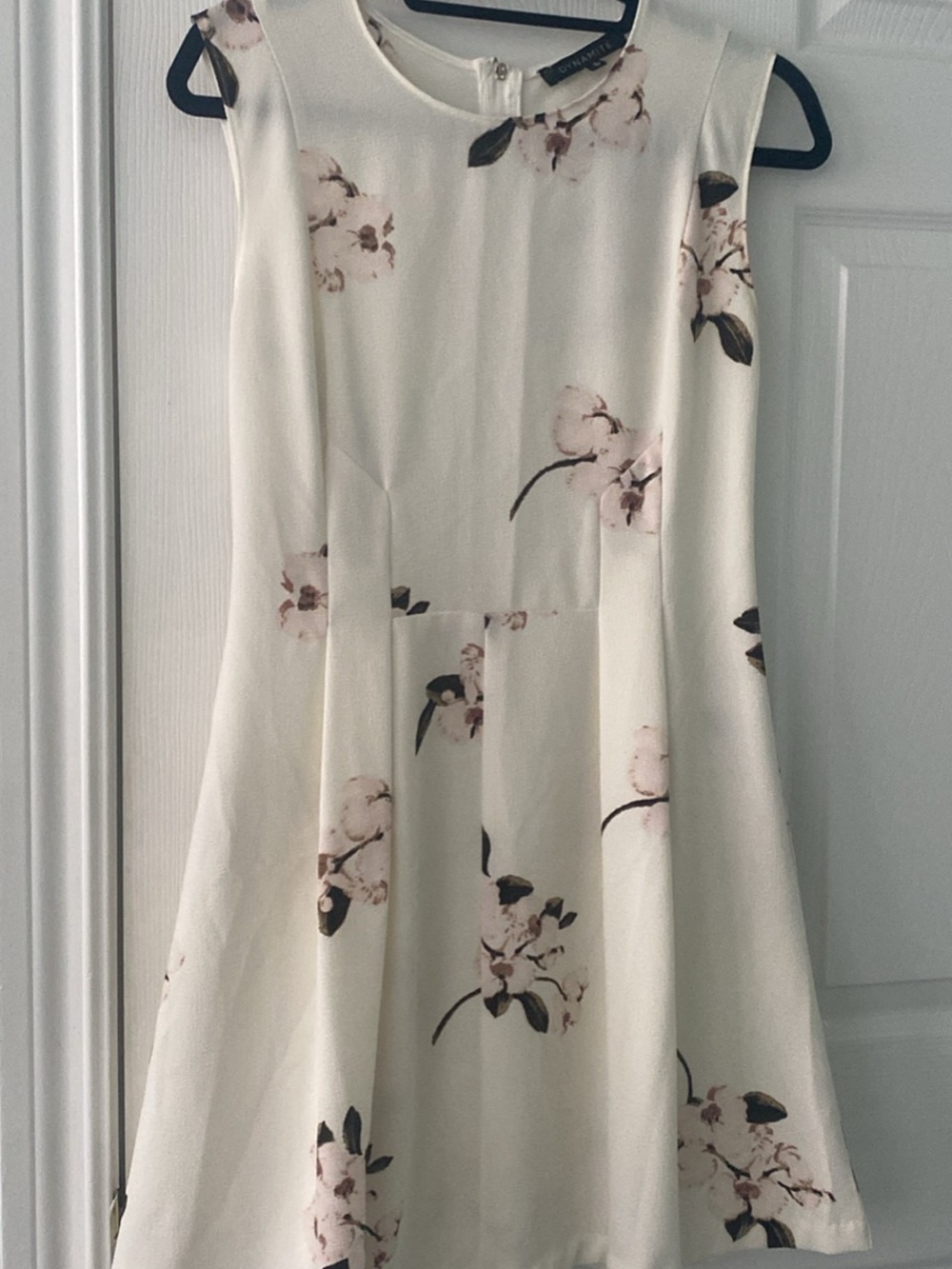 Cream Floral Sleeveless A-Line Dress M